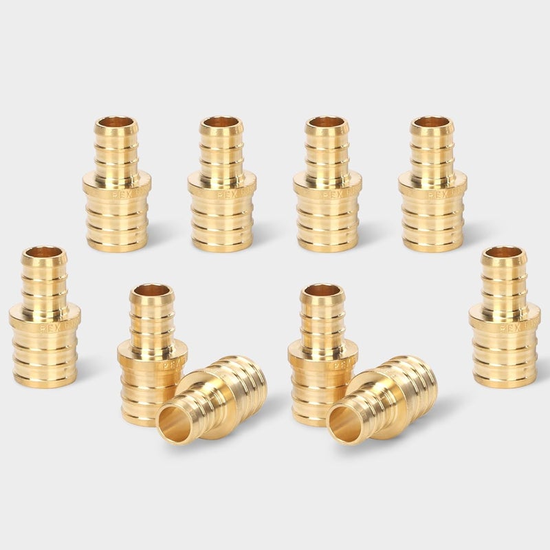 Abbiemo 10PCS Pex Fittings 3/4" x 1/2" Reducer Straight Coupling Brass Barb Crimp Fittings for PEX Pipe NSF Certified Anti-Leak Design ASTM F1807 - Image 1